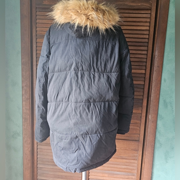 Tommy Hilfiger Black Winter Coat Faux Fur Trim Hood Women's Size Small - Picture 3 of 16